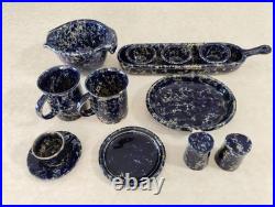 Bennington Pottery Lot Blue Agate Glaze Crocks, Mugs, Pouring Bowl, Cup & Saucer