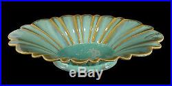 Big Vintage Fulper Art Pottery Bowl Scalloped Edge Crystalline Glaze Aqua Tan