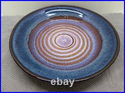 Bill Campbell Art Pottery Vintage Chip Dip Dish Bowl Set Blue Spiral 11 1/2