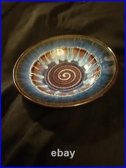 Bill Campbell Vintage Art Pottery Spiral Infinity Swirl Drip Glaze 11 Bowl