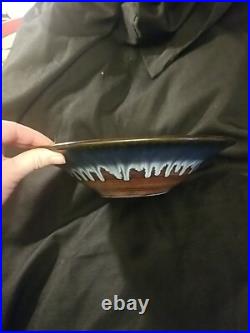 Bill Campbell Vintage Art Pottery Spiral Infinity Swirl Drip Glaze 11 Bowl