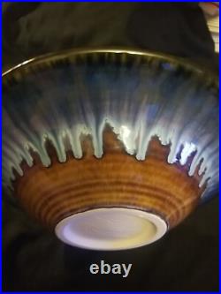 Bill Campbell Vintage Art Pottery Spiral Infinity Swirl Drip Glaze 11 Bowl