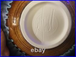 Bill Campbell Vintage Art Pottery Spiral Infinity Swirl Drip Glaze 11 Bowl