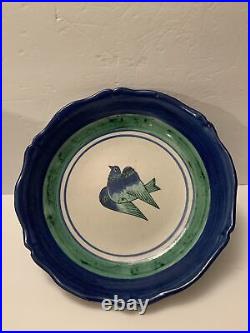 Bitossi Italian Pottery Large Bowl With Bird Dove Handmade Painted Vintage 12.5