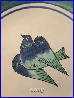 Bitossi Italian Pottery Large Bowl With Bird Dove Handmade Painted Vintage 12.5