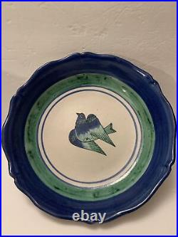 Bitossi Italian Pottery Large Bowl With Bird Dove Handmade Painted Vintage 12.5