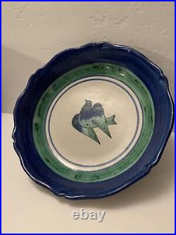 Bitossi Italian Pottery Large Bowl With Bird Dove Handmade Painted Vintage 12.5