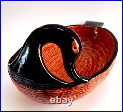 Black Swan Dish Rosenthal Netter Pottery Hand Painted Vintage Italy