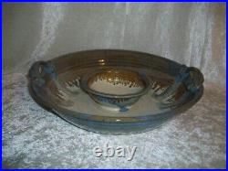 Blue Drip Glaze Art Pottery Vintage Snacks Nachos Chips Dip Party Serving Bowl