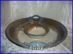 Blue Drip Glaze Art Pottery Vintage Snacks Nachos Chips Dip Party Serving Bowl