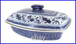 Blue Rose Polish Pottery Vintage Blue Daisy Covered Baker