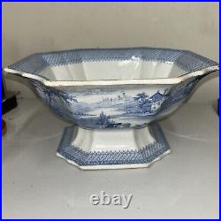 Blue Transfer Large 10 1/2 Inch Footed Serving Bowl, Mid 1800's, Cows, Farm