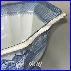 Blue Transfer Large 10 1/2 Inch Footed Serving Bowl, Mid 1800's, Cows, Farm