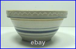 Blue stripe Zinc Glaze Stoneware Mixing Bowl Antique Stoneware Pottery 6 1/4