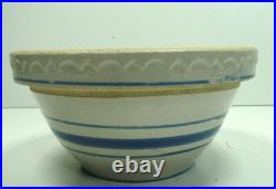 Blue stripe Zinc Glaze Stoneware Mixing Bowl Antique Stoneware Pottery 6 1/4