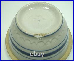 Blue stripe Zinc Glaze Stoneware Mixing Bowl Antique Stoneware Pottery 6 1/4