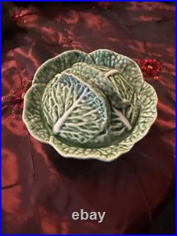 Bordallo Pinheiro Vintage Cabbage Green Glazed Ceramic Lidded Bowl Rare