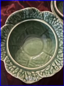 Bordallo Pinheiro Vintage Cabbage Green Glazed Ceramic Lidded Bowl Rare
