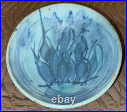 Bowl JT Abernathy Studio Pottery Ann Arbor 8.75 Diameter Vintage Blue on Blue