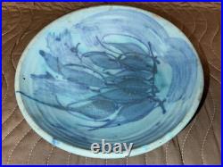 Bowl JT Abernathy Studio Pottery Ann Arbor 8.75 Diameter Vintage Blue on Blue