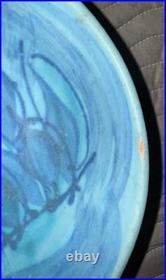 Bowl JT Abernathy Studio Pottery Ann Arbor 8.75 Diameter Vintage Blue on Blue