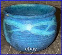 Bowl or Mug JT Abernathy Studio Pottery Ann Arbor 3x3.5 Vtg Signed Blue on Blue