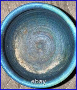 Bowl or Mug JT Abernathy Studio Pottery Ann Arbor 3x3.5 Vtg Signed Blue on Blue