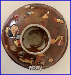 Brutalist Art pottery pedestal bowl Studio Pottery Signed