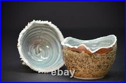 Brutalist Glazed Art Pottery Bowl with Lid