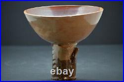 Brutalist Glazed Stoneware Pedestal Bowl