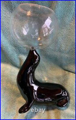 CAMARK Vintage Ceramic Black Fishbowl Seal withoriginal LARGE 6pegged bowl-RARE