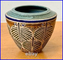 Cathra Anne Barker Santa Fe Studio Art Pottery Leaf Design Vessel Bowl Vase Vtg