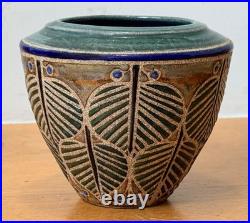 Cathra Anne Barker Santa Fe Studio Art Pottery Leaf Design Vessel Bowl Vase Vtg