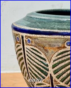 Cathra Anne Barker Santa Fe Studio Art Pottery Leaf Design Vessel Bowl Vase Vtg