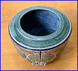 Cathra Anne Barker Santa Fe Studio Art Pottery Leaf Design Vessel Bowl Vase Vtg