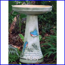 Ceramic Hand Painted Bird Bath Pedestal Vintage Garden Decor Water Bowl Outdoor