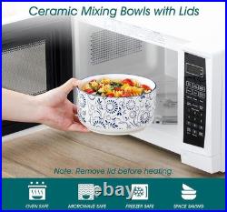Ceramic Nesting Bowls with Lids Set of 4, Serving Bowls for Food Storage, Pre