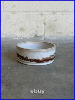 Ceramic Small Bowl White Glaze Brown Textured Drip Band Mid-Century Modern 1970s