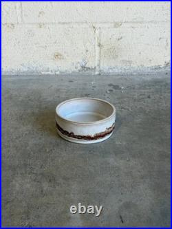 Ceramic Small Bowl White Glaze Brown Textured Drip Band Mid-Century Modern 1970s