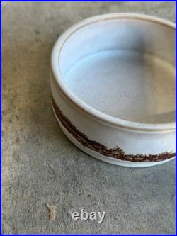 Ceramic Small Bowl White Glaze Brown Textured Drip Band Mid-Century Modern 1970s