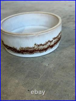 Ceramic Small Bowl White Glaze Brown Textured Drip Band Mid-Century Modern 1970s