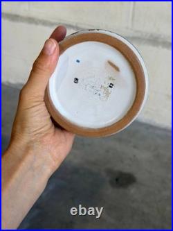 Ceramic Small Bowl White Glaze Brown Textured Drip Band Mid-Century Modern 1970s