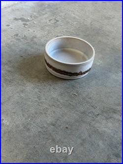 Ceramic Small Bowl White Glaze Brown Textured Drip Band Mid-Century Modern 1970s