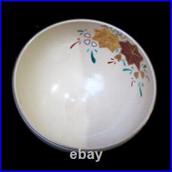 Classic Japanese Pottery Bowl, Beige with Lovely Orange Leaf Pattern Wooden Box