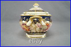 Coalport Hand Painted Flowers Coablt & Gold Sugar Bowl / Sugar Box C. 1820