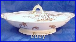 Copeland England 1870s Egret Japanesque Aesthetic Oval Vegetable Bowl with Lid
