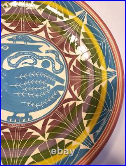 Curras Brothers Art Pottery Large Serving Bowl Snake Bird Possum 1992 Vintage