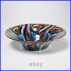 Czech Handmade Large Drip Glaze Flared Ceramic Pottery Bowl VTG 13w