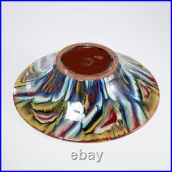 Czech Handmade Large Drip Glaze Flared Ceramic Pottery Bowl VTG 13w