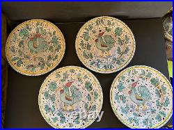 Deruta Orvieto Green Rooster Italy Set Of 4 Plates Hand Painted 11 1/8 Vintage